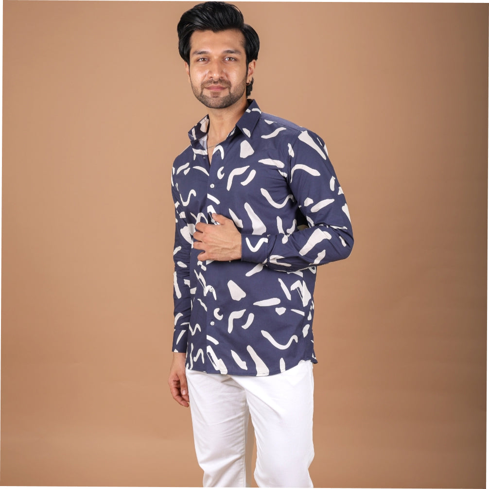 15 Buttons Sapphire Pet Parent Shirt for Men (Navy/White) image 2