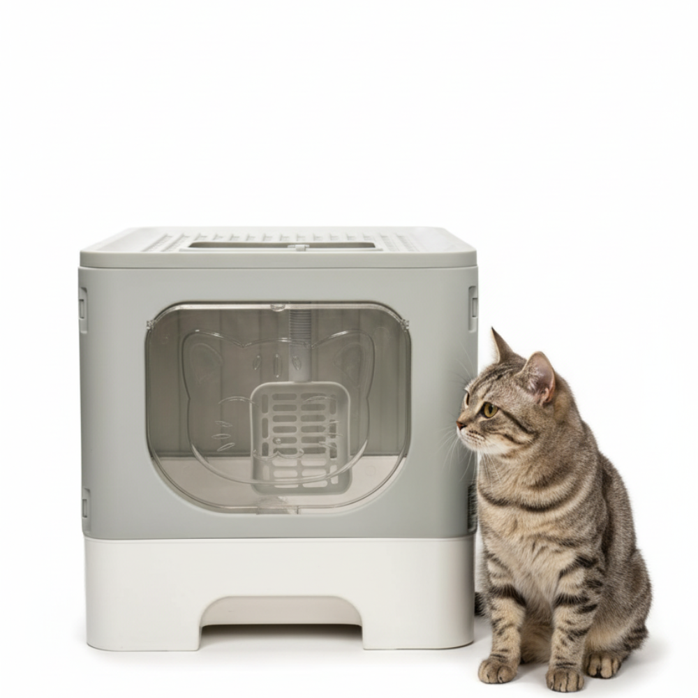 Skatrs Foldable Covered Cat Litter Box with Anti-Spill Tray Easy Cleaning Spacious Design Top and Side Openings Litter Tray for Cats and Kittens image 3