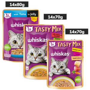 Whiskas Adult Wet Cat Food Combo |Chicken, Tuna & Seafood (Jelly & Gravy)