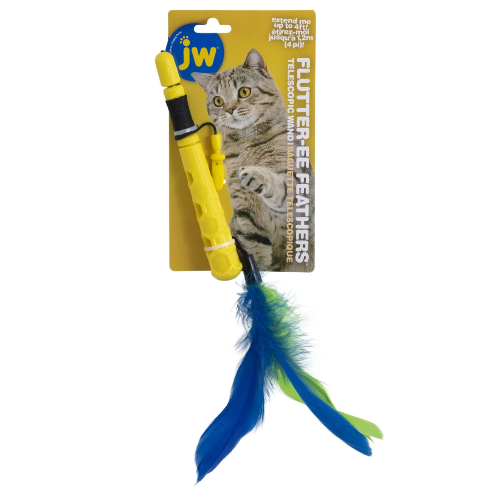 JW Flutter Ee Feathers Telescopic Wand Toy for Cats (Yellow) image 2