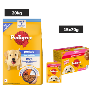 Pedigree Puppy Dog Food Combo |Meat & Milk Dry & Chicken & Liver Wet