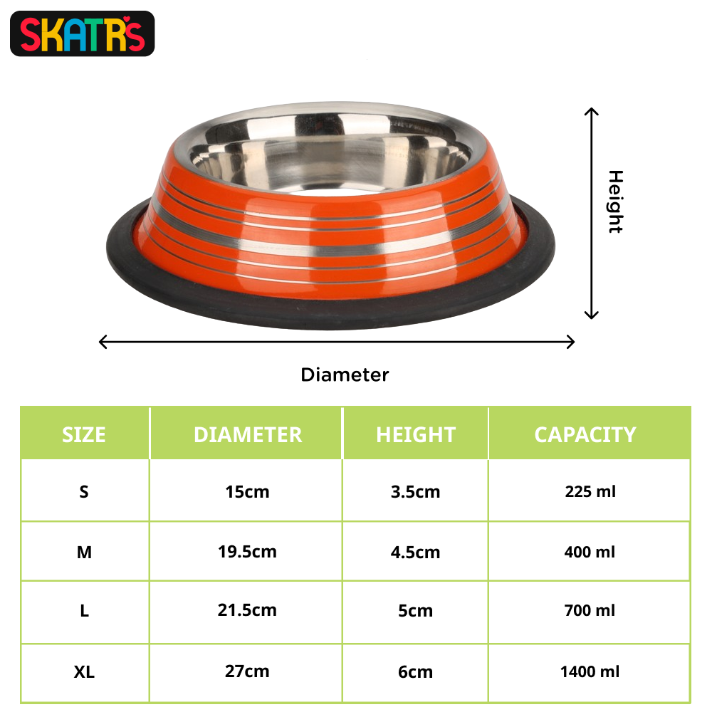 Skatrs Anti Skid Glossy Striped Bowl for Dogs and Cats (Orange) image 2