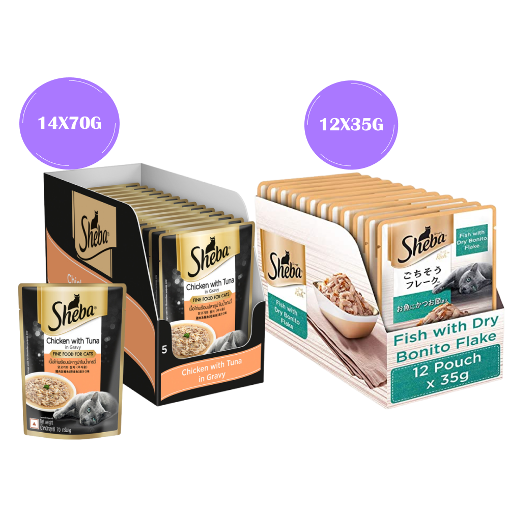Sheba Chicken With Tuna In Gravy and Fish with Dry Bonito Flake Premium Cat Wet Food Combo image 3