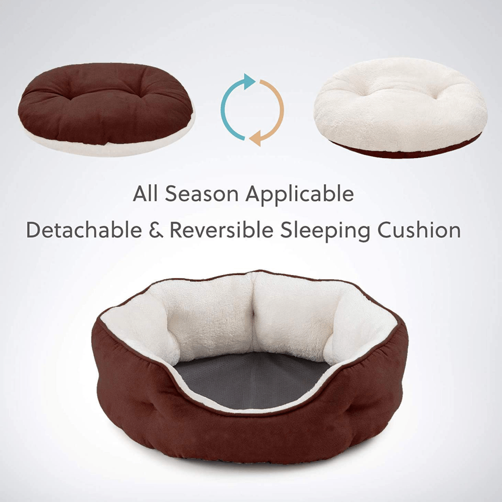 Fluffy's Pawsome Round Washable Bed for Dogs and Cats (Brown) image 5