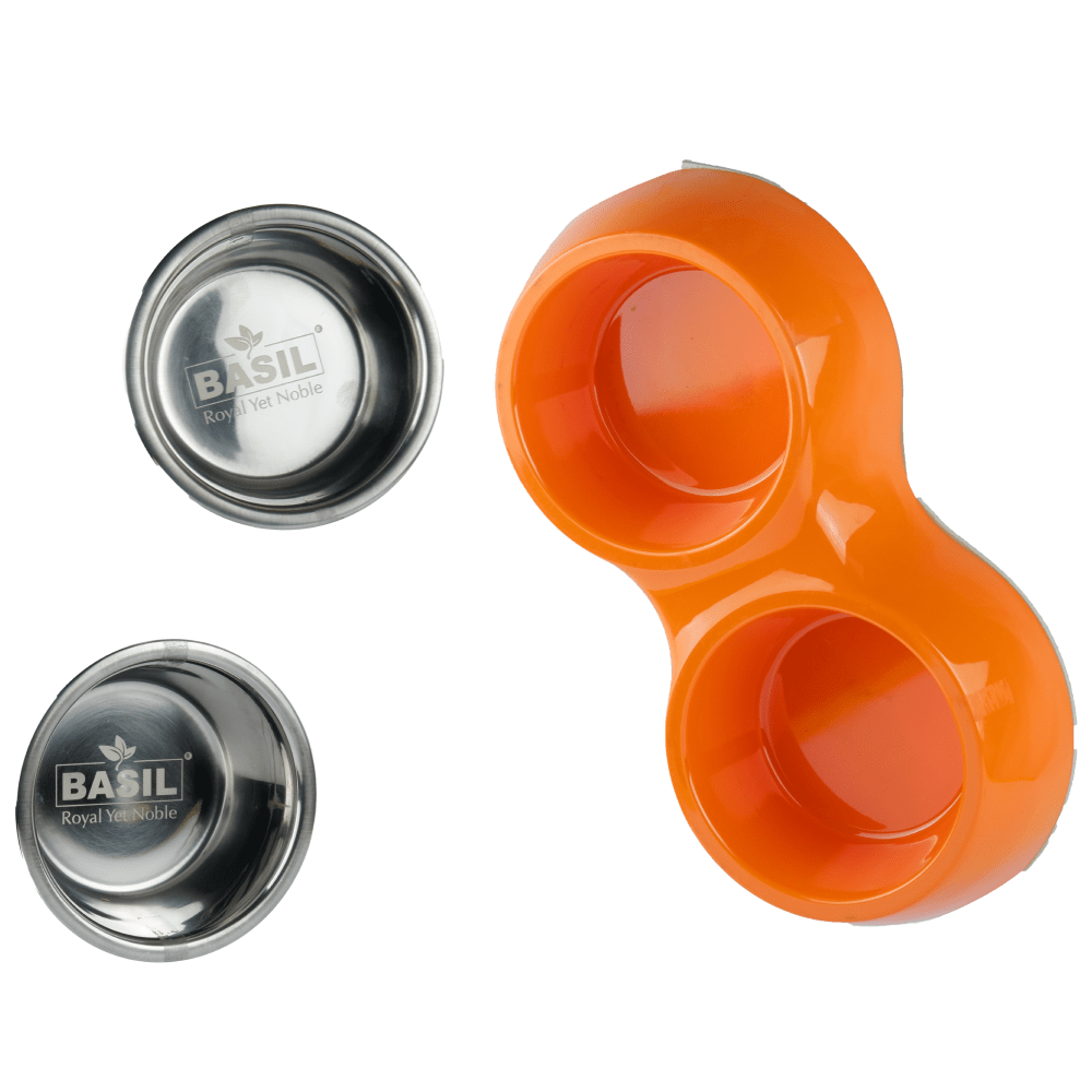 Basil Double Melamine Bowl Dinner Set for Dogs and Cats (Orange) image 4