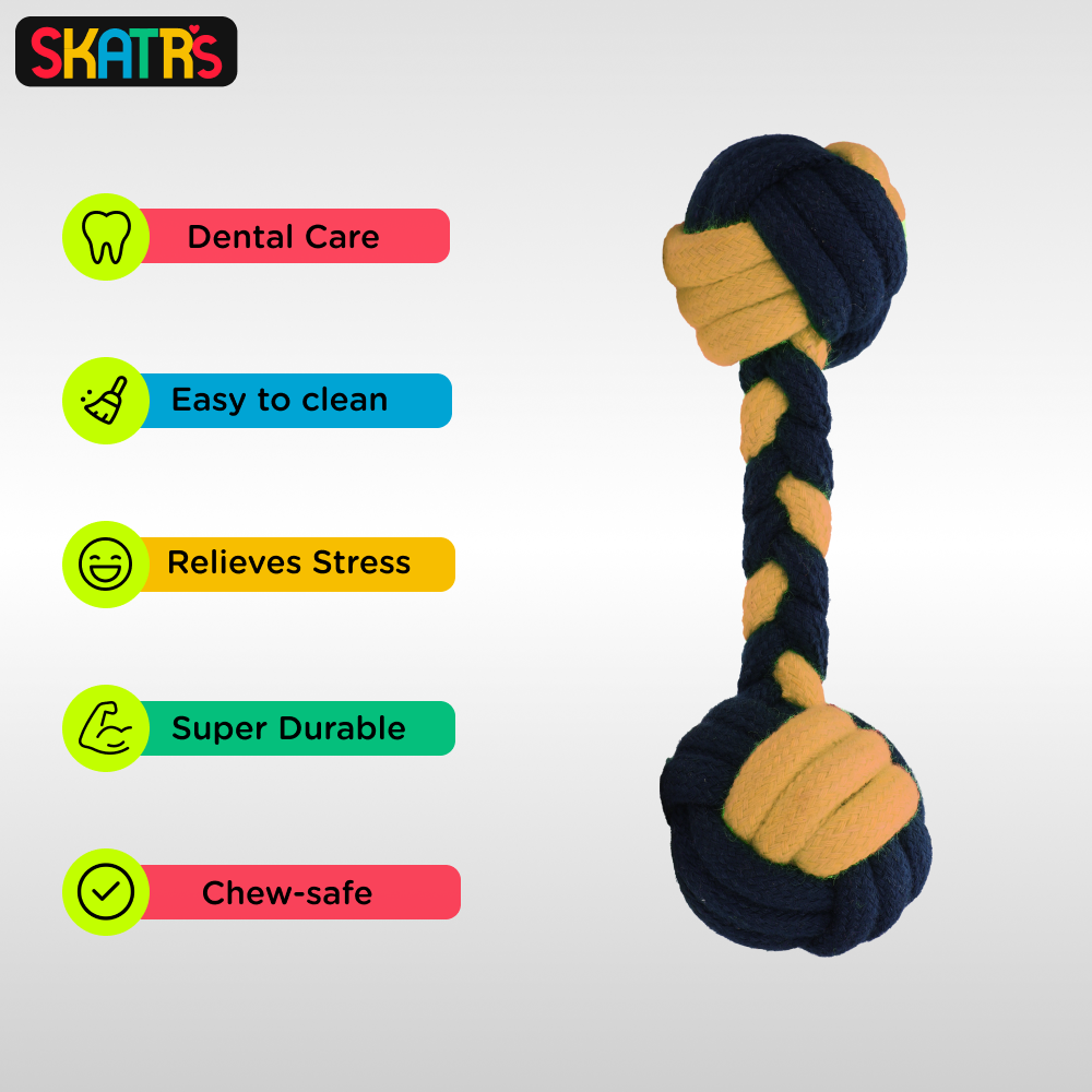 Skatrs Dumbbell Shaped Rope Chew Toy for Dogs and Cats (Blue/Orange) image 3