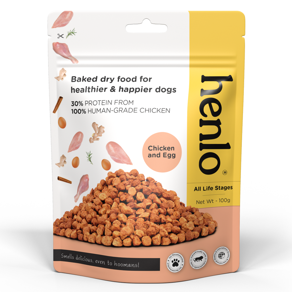 Henlo Chicken and Egg Baked Dry Food for Adult Dogs & Puppies | 100% Human Grade Ingredients - 100g