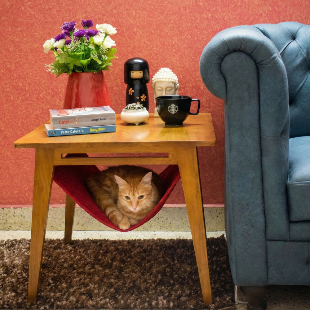FurryLiving Lola Side Table with Perch Fabric for Cats (Honey/Red) image 2