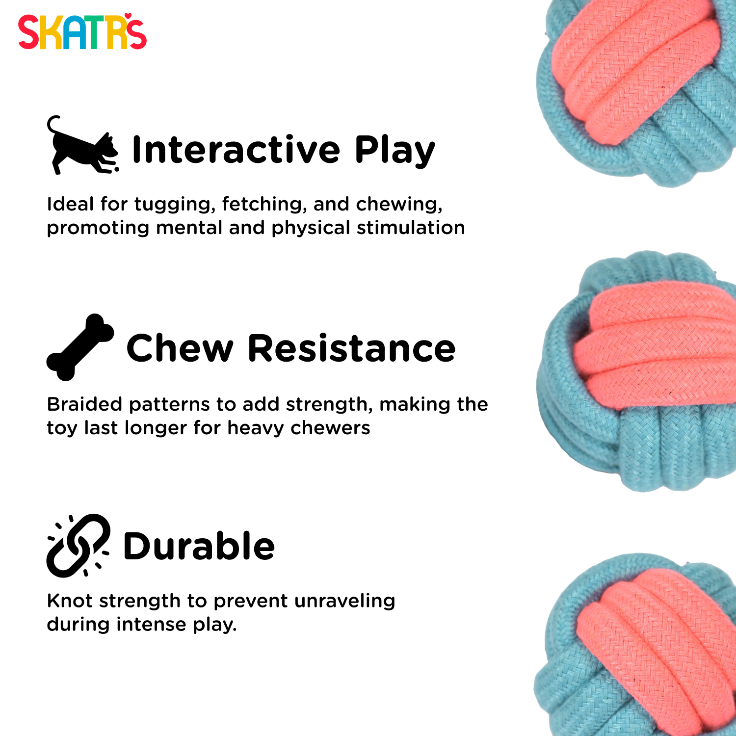 Skatrs Ball Shaped Rope Chew Toy for Dogs and Cats (Pink/Sky Blue) image 3