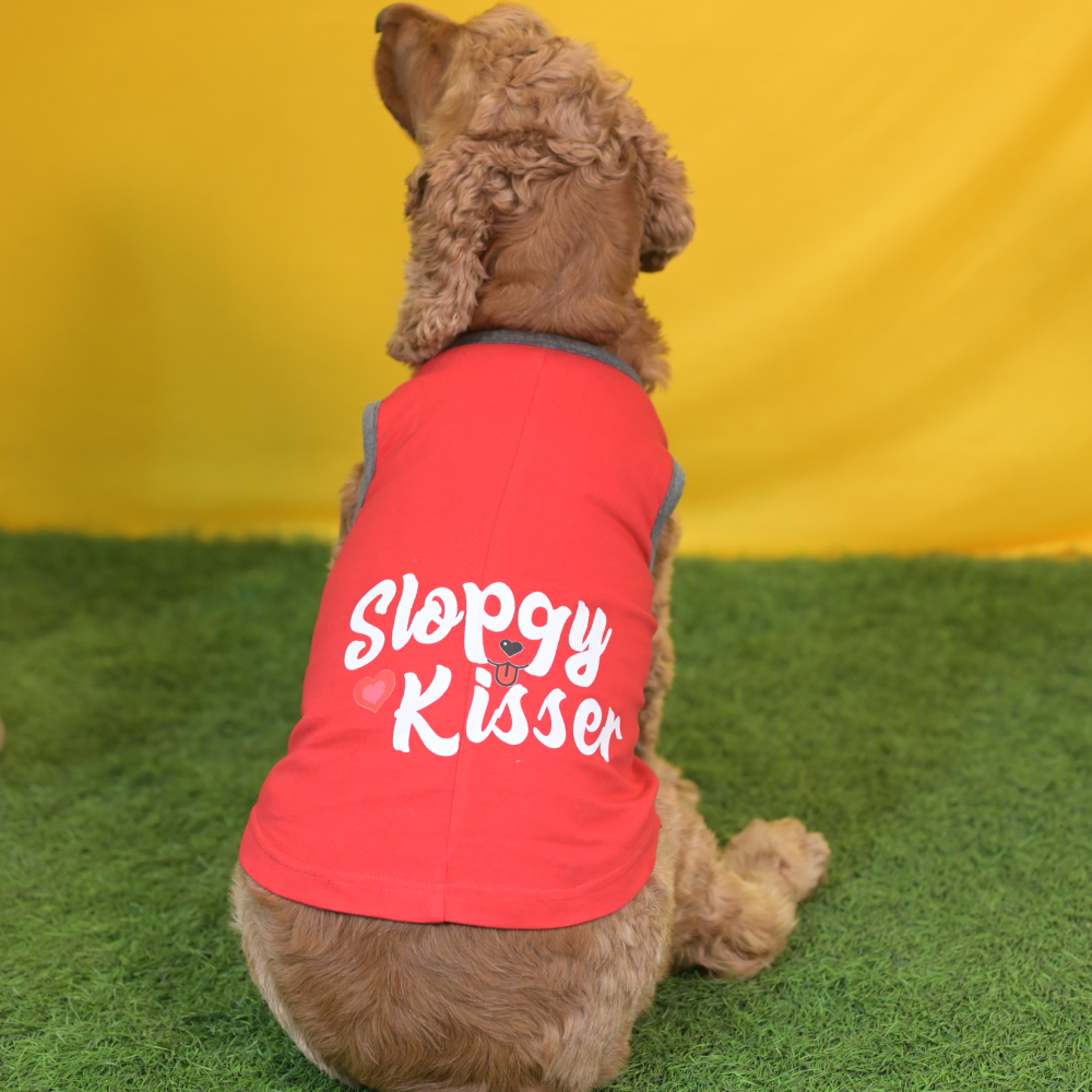 Skatrs Sloppy Kisser Printed Summer Cotton T Shirt for Dogs and Cats (Red) image 2