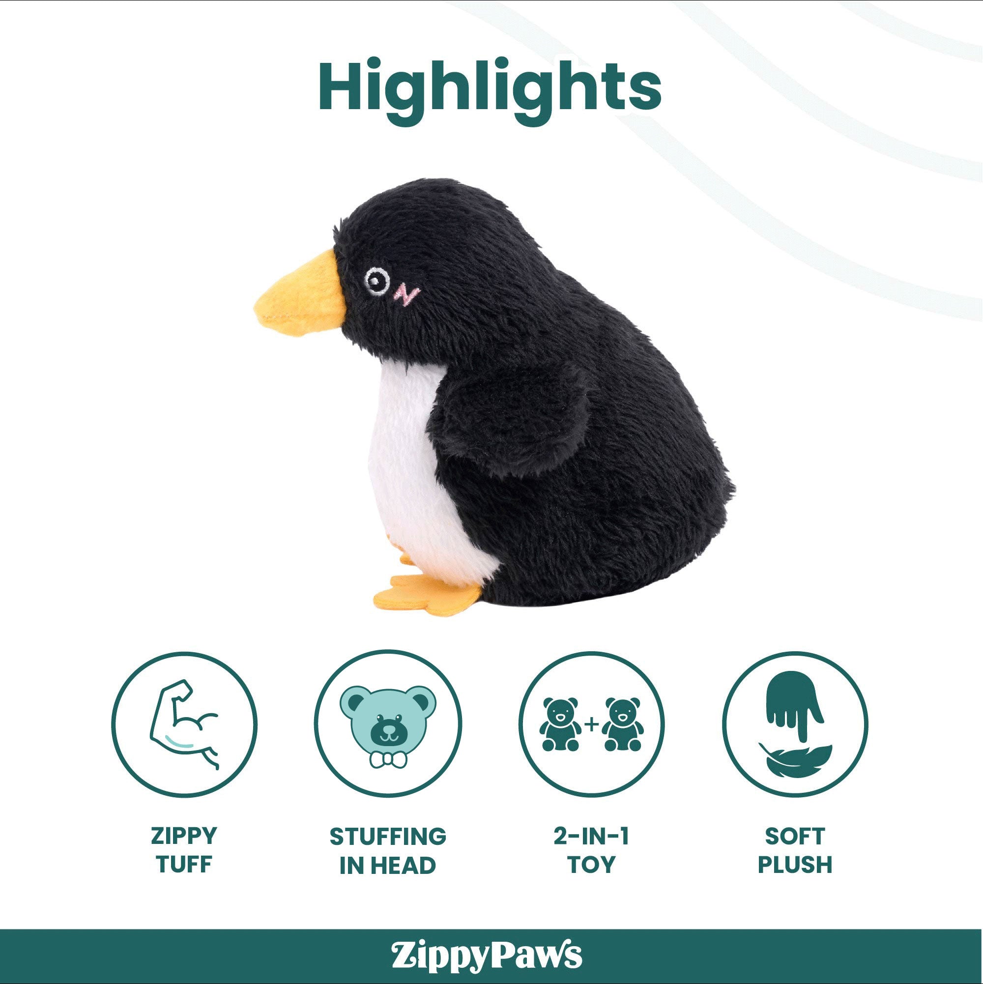 Zippy Paws ZippyTuff 2 in 1 Birdiez Penguin Plush Toy for Dogs image 2