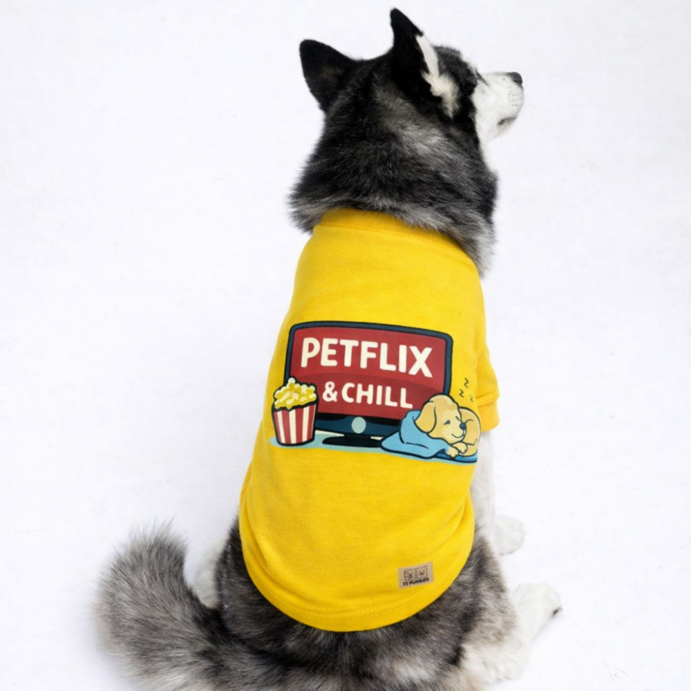 15 Furries Petflix and Chill Sleeveless Cotton T shirt for Dogs (Yellow) image 2