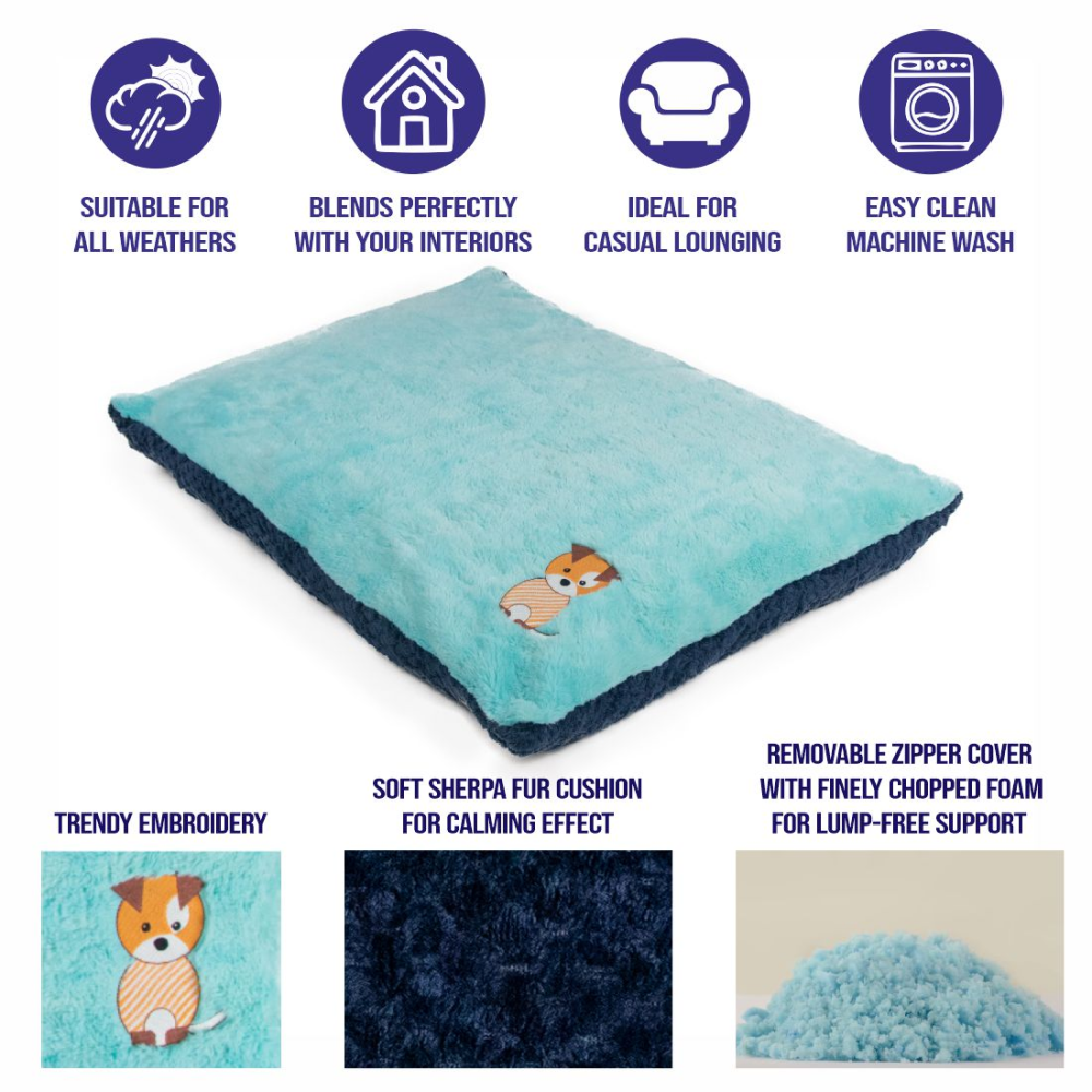 Petter World Luxury Reversible Chopped Foamed Pillow Bed with Soft Fur for Dogs (Turquoise) image 5
