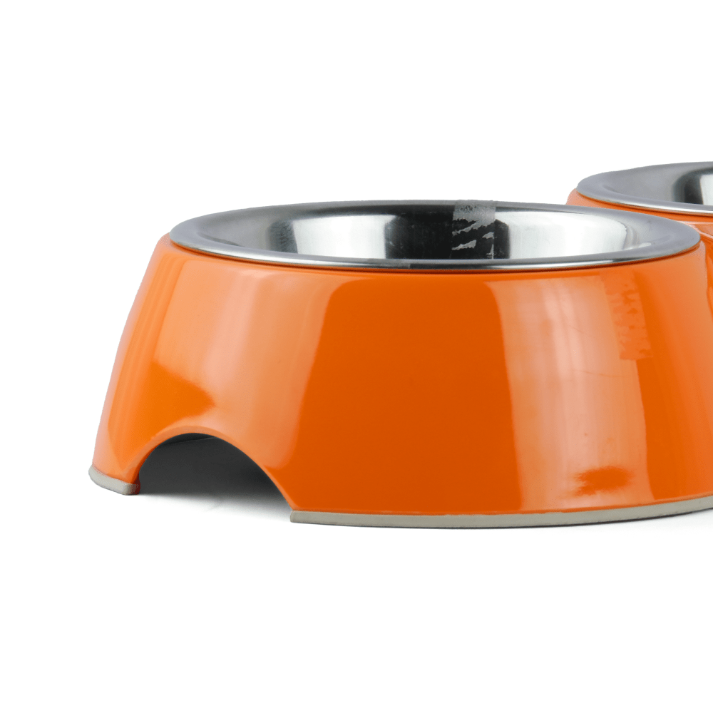 Basil Double Melamine Bowl Dinner Set for Dogs and Cats (Orange) image 2