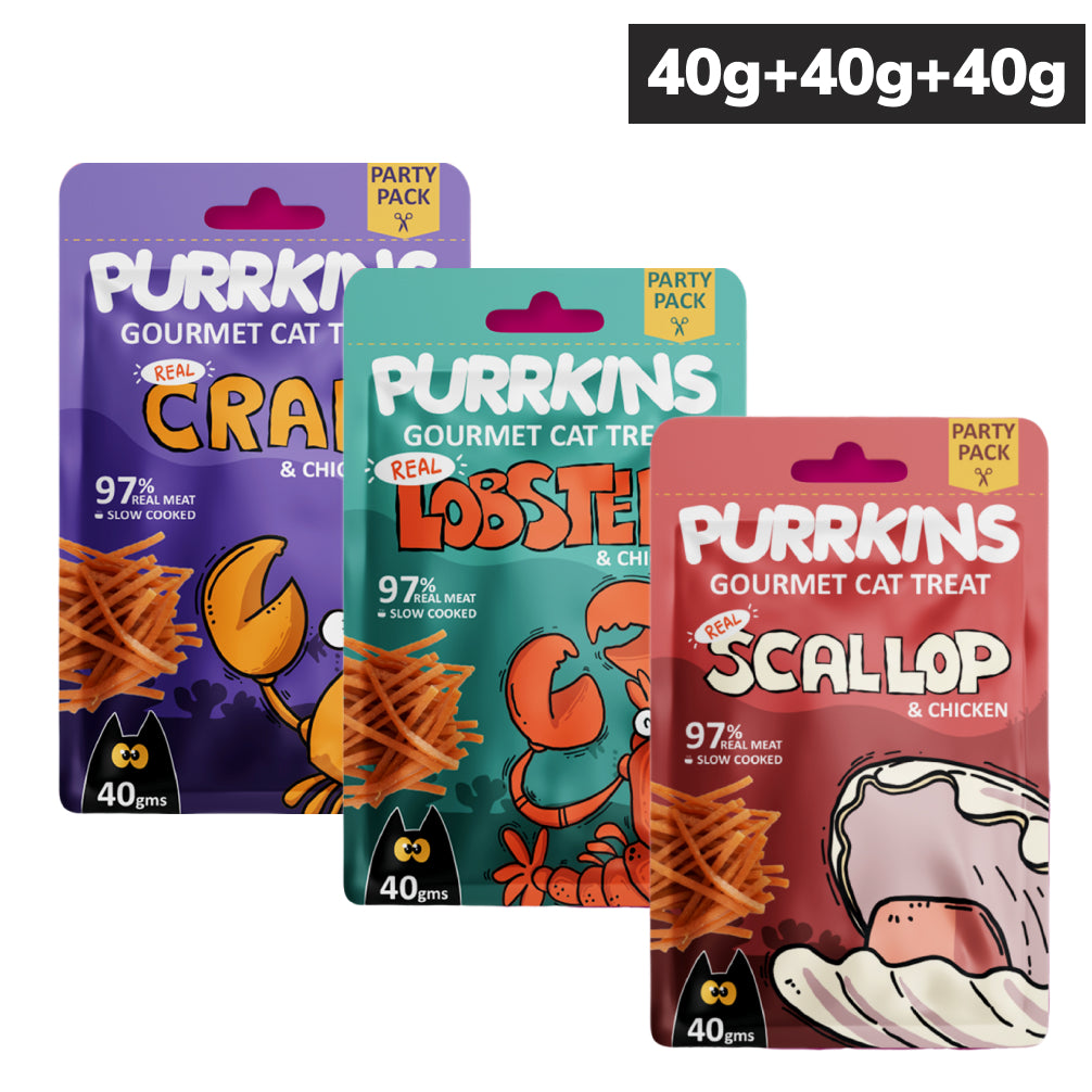 Purrkins Crab & Chicken and Lobster & Chicken and Scallop & Chicken Soft Jerky Combo Cat Treats