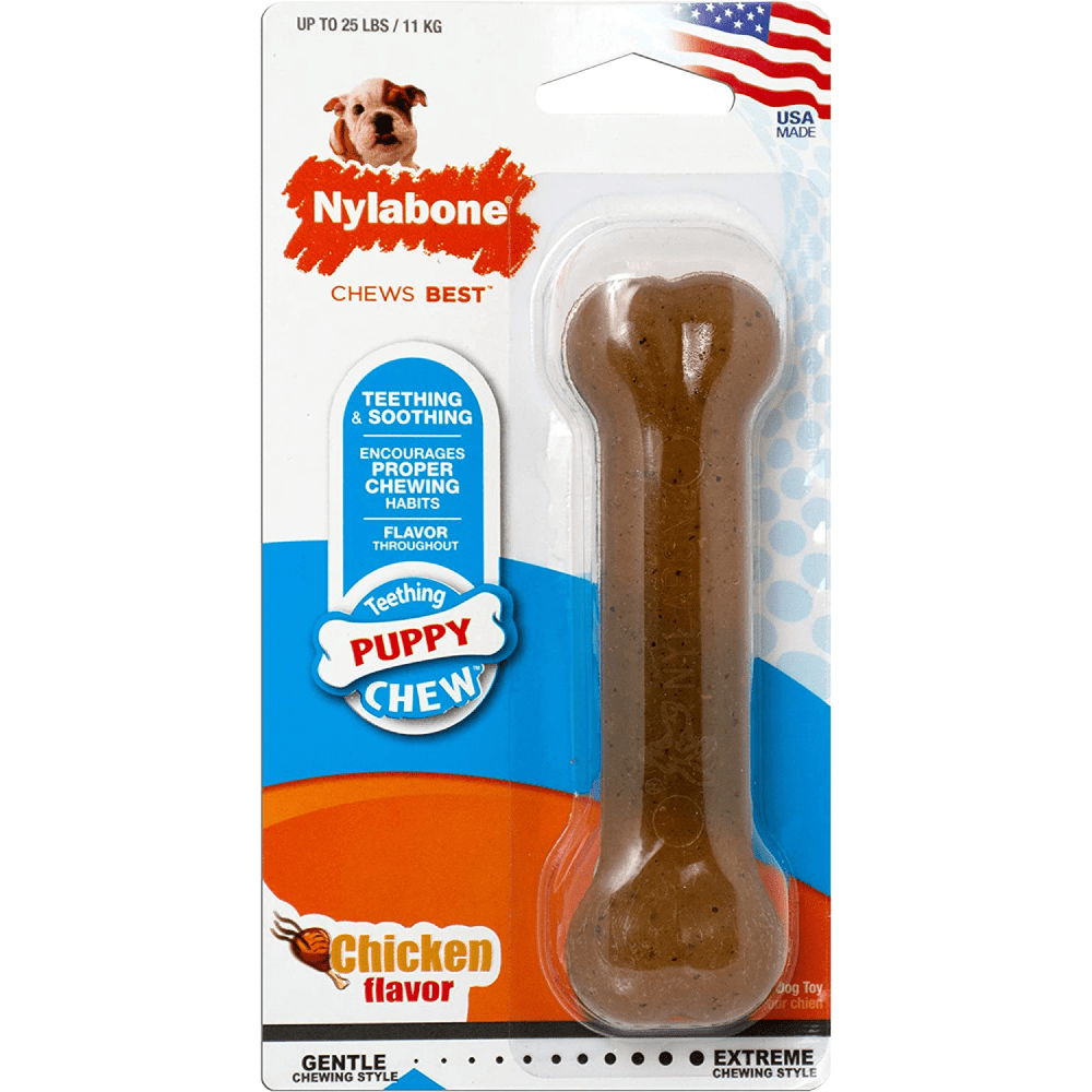 Nylabone Puppy Teething Chicken Flavoured Chew Bone Toy for Dogs (Brown) image 2