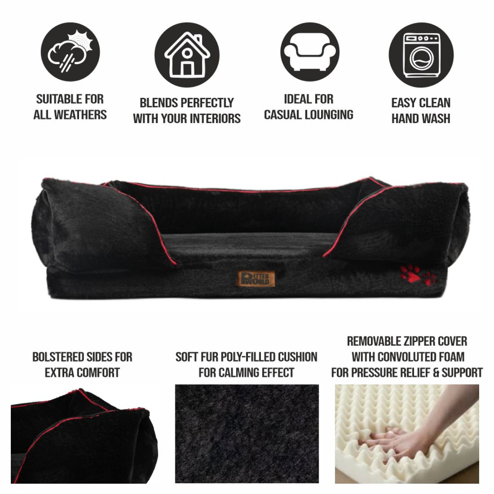 Petter World Ultra Luxury Micro Fur Orthopedic Sofa Bed with Sherpa Fur Cushion for Dogs and Cats (Jet Black) image 3