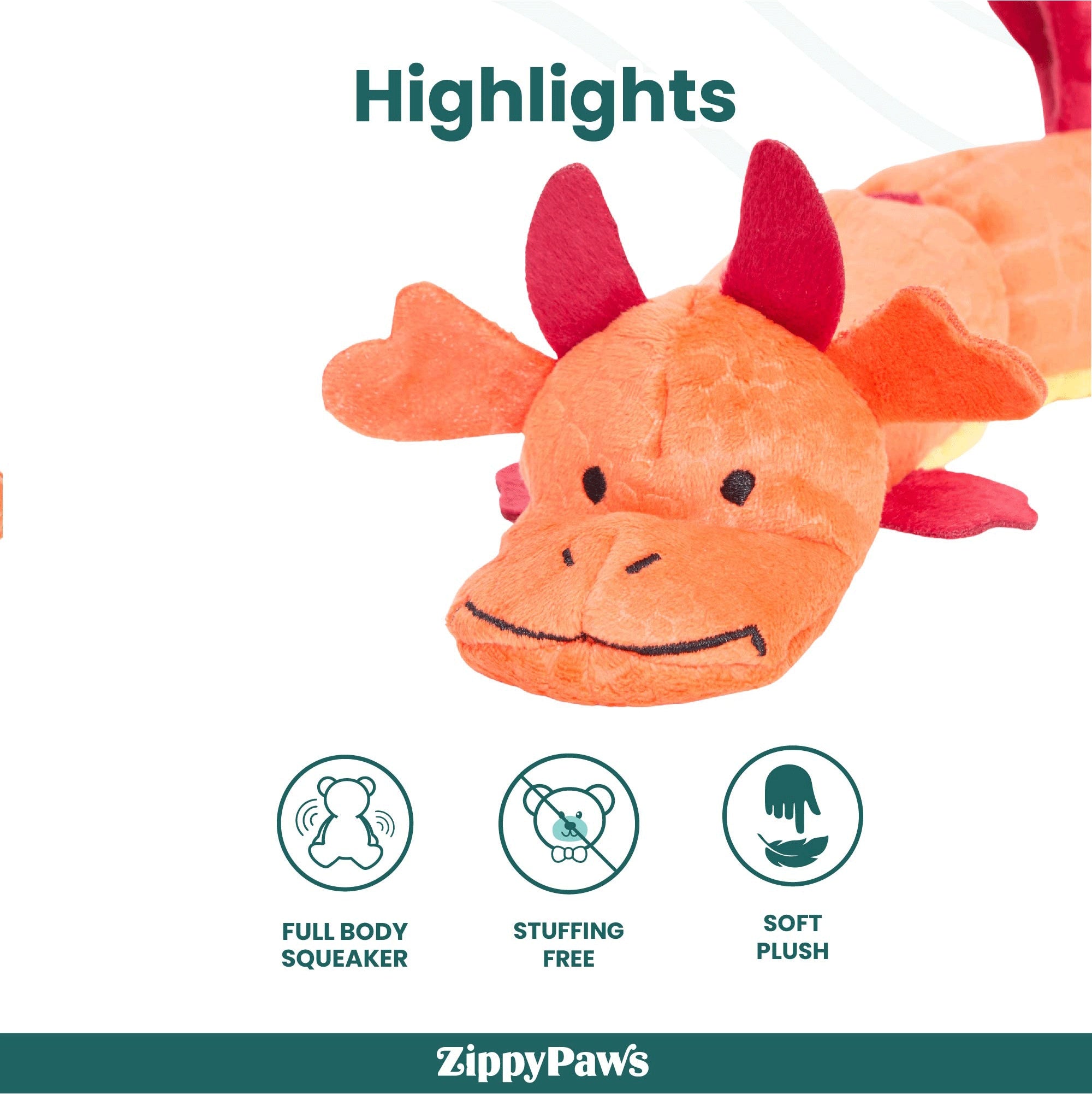 Zippy Paws Zippy Dragonz Plush Squeaky Toy for Dogs (Red) image 3