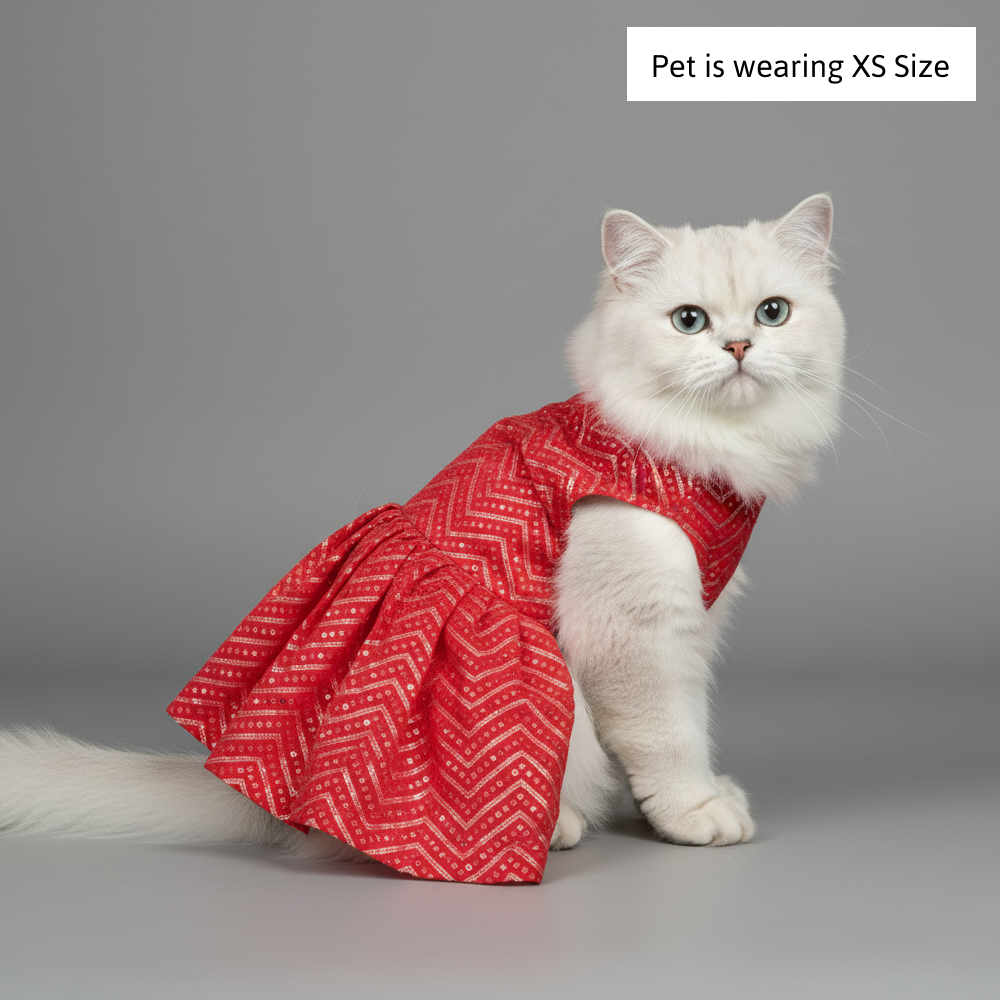 Skatrs Festive Mirror Lehenga for Cats and Dogs (Red) image 5