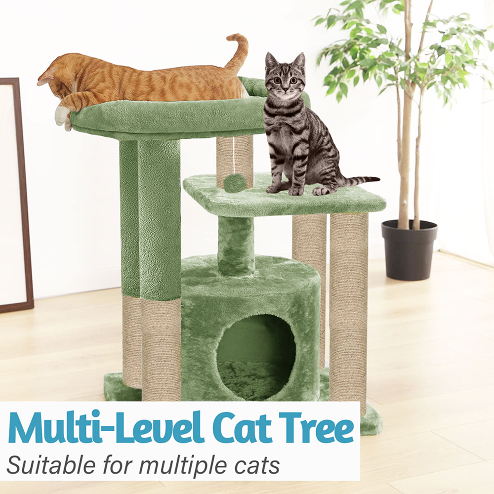 Furrlovers Cat Tree with Condo, Top Perch & Jute Rope Scratching Posts (Green) image 5