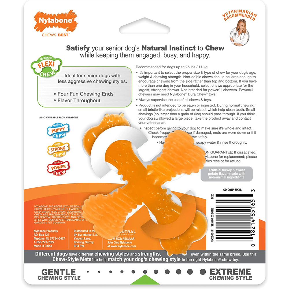 Nylabone Sliver Collection Turkey and Sweet Potato Flavoured Flexi Chew X Bone Toy for Dogs (Orange) image 2