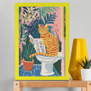 EverythingBoho The News Hungry Cat Wall Art (Yellow)