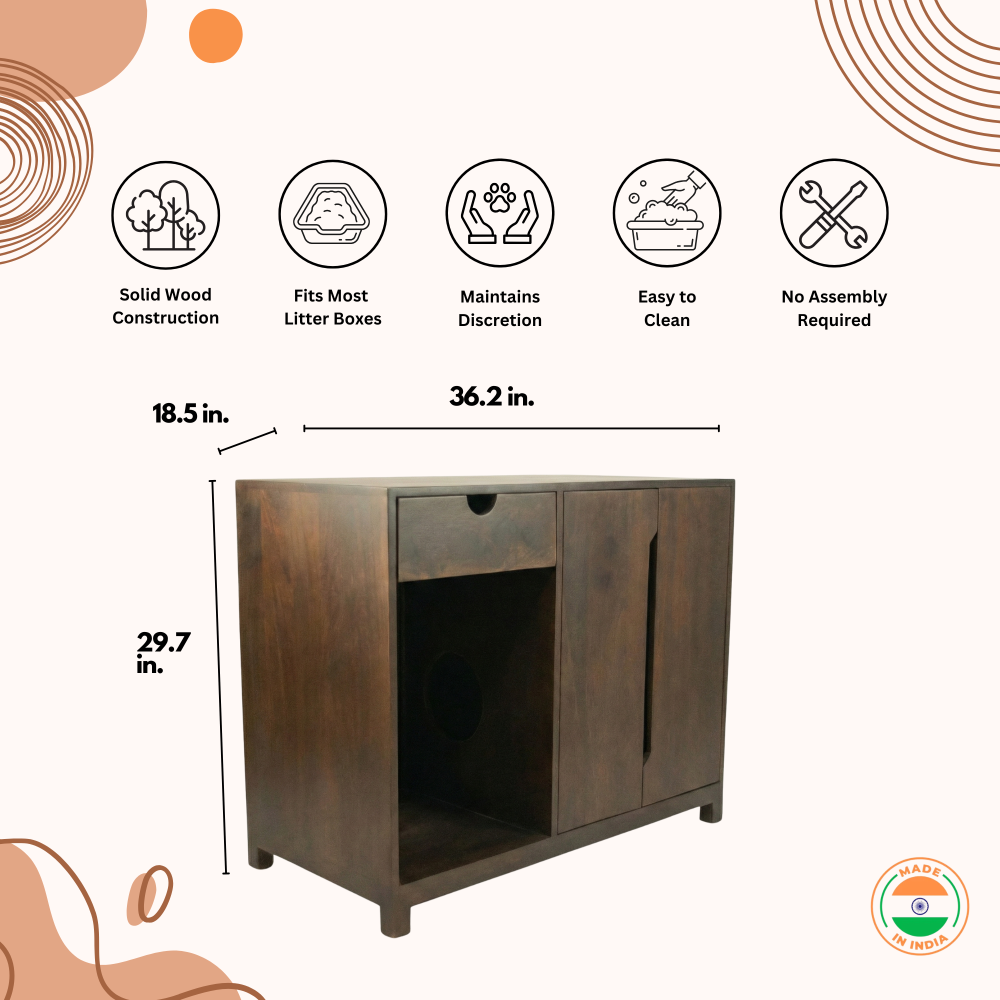 FurryLiving Paco Litter Cabinet for Cats (Dark Brown) image 3