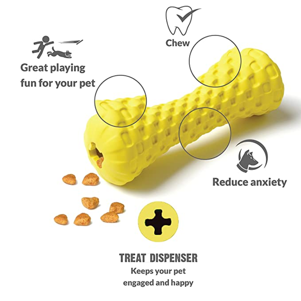 Goofy Tails Dumbbell Treat Dispensing Interactive Toys for Dogs | For Medium Chewers (Yellow) image 6