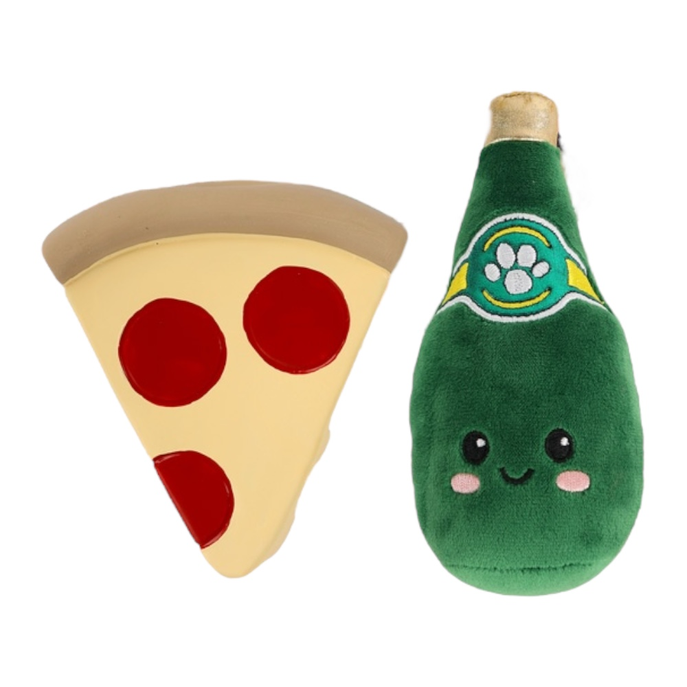 Talking Dog Club Pizza with Perrier Party Combo Plush Toy for Dogs (Red and Green) image 1