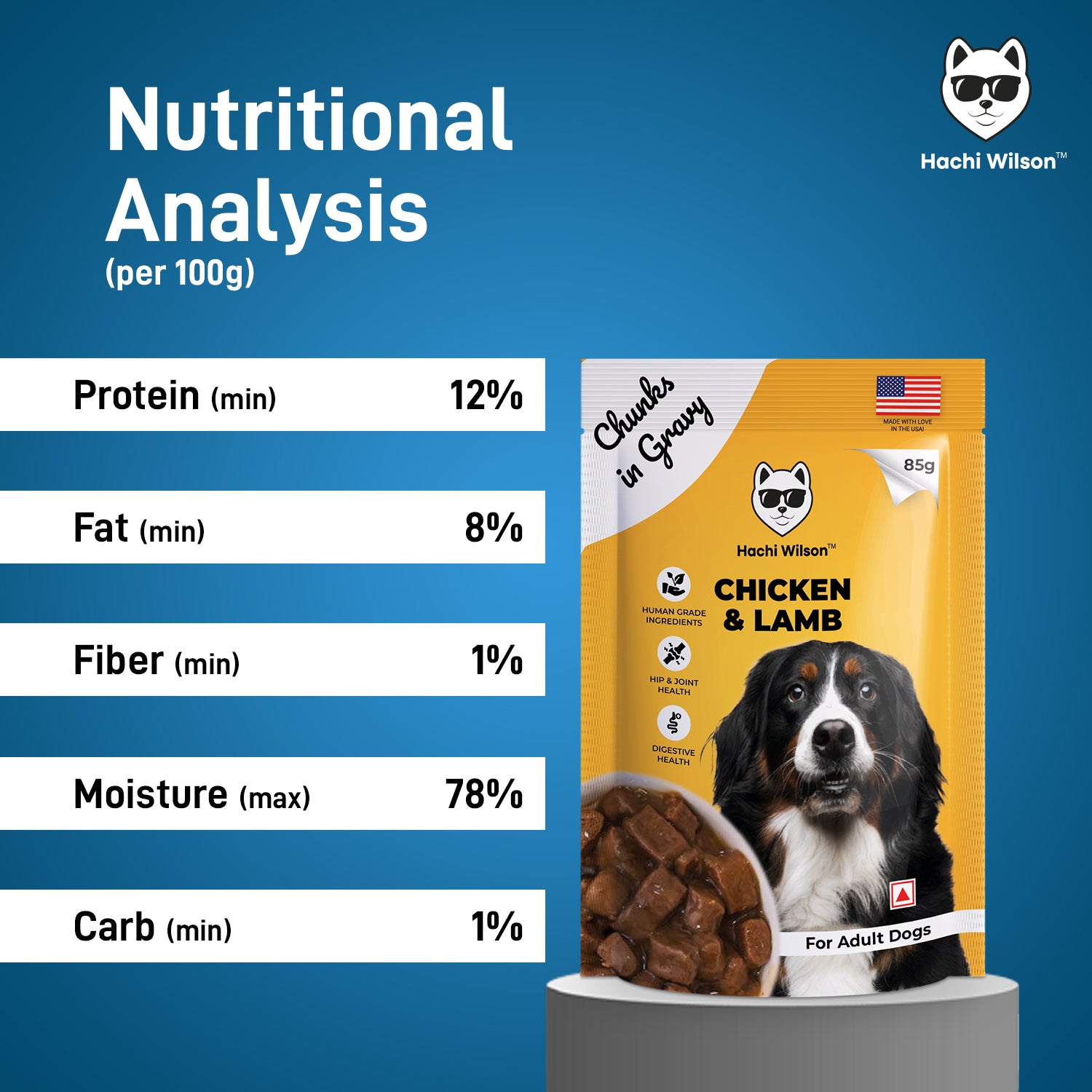 Hachi Wilson Premium Chicken & Lamb with Chunks in Gravy Dog Wet Food image 3