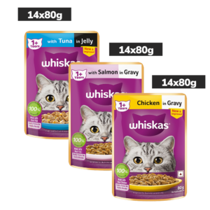 Whiskas Tuna in Jelly, Chicken and Salmon in Gravy Meal Adult Cat Wet Food