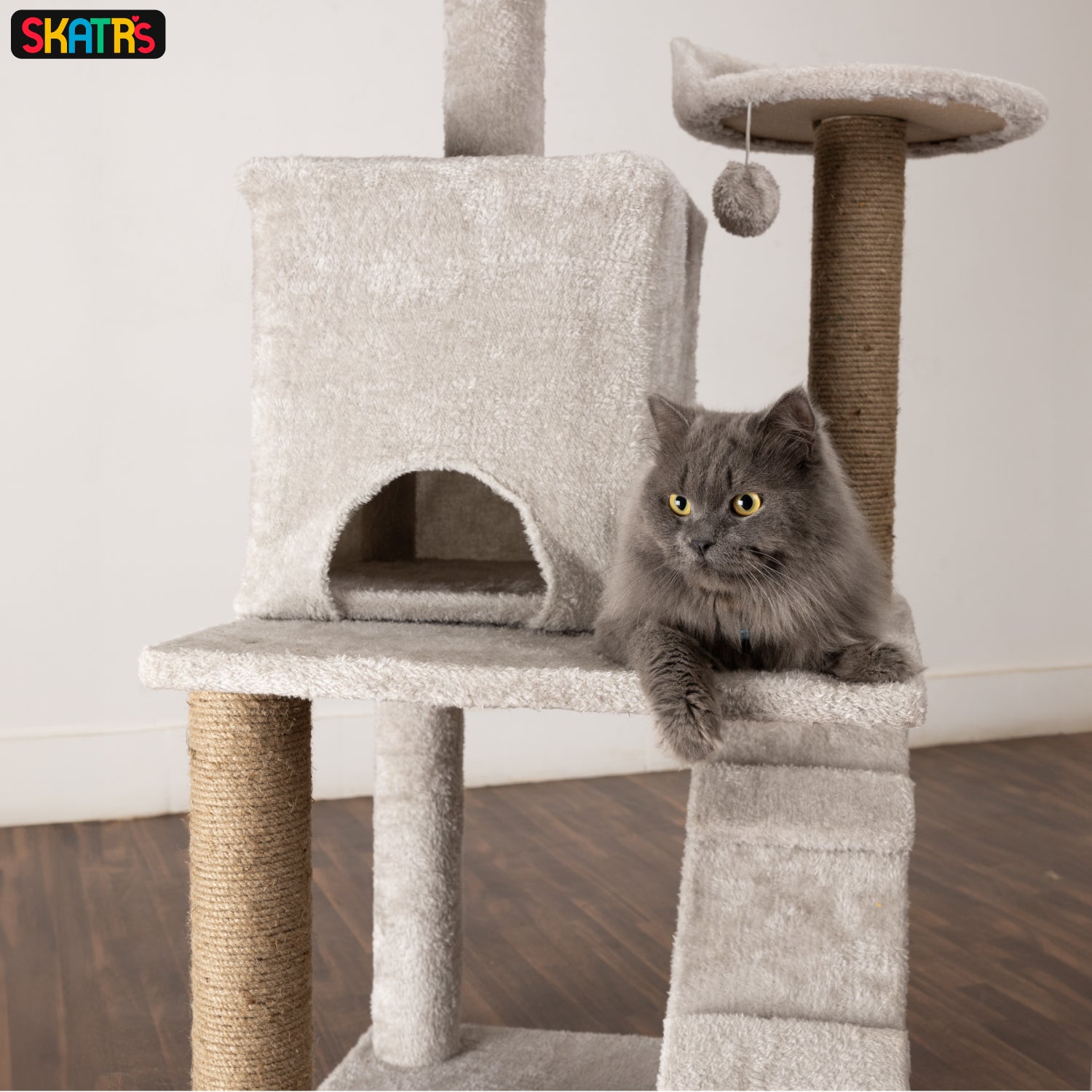 Skatrs Kitty Kastle Multi Level Cat Tree with Condo, Scratching Post, Platform and Ladder Toy (Grey) image 4