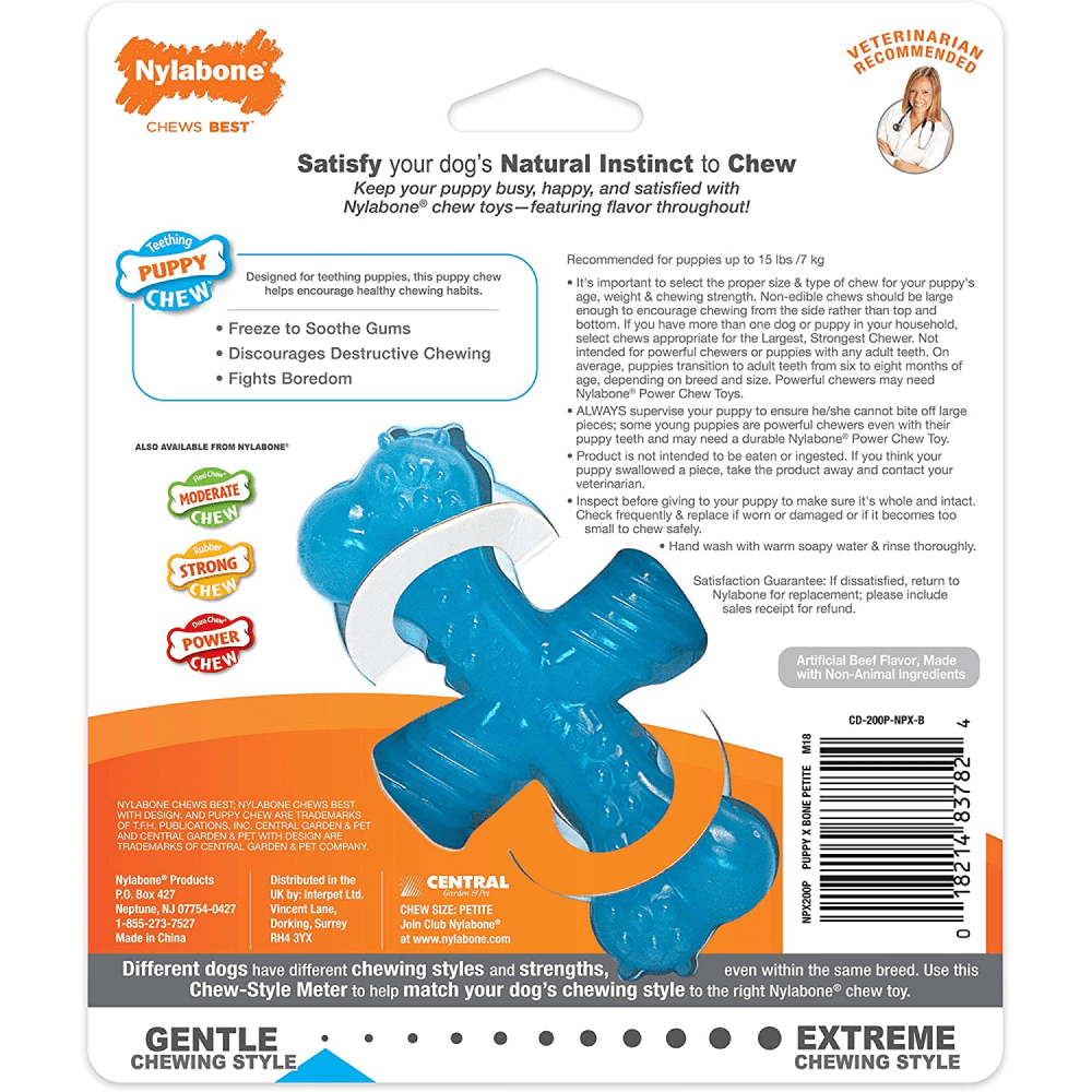 Nylabone Puppy Teething Beef Flavoured Chew "X" Bone Toy for Dogs (Blue) image 3