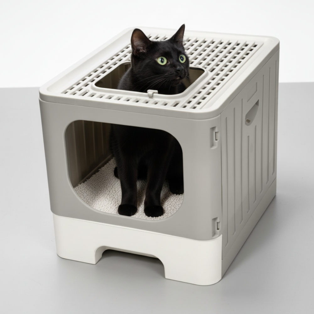 Skatrs Foldable Covered Cat Litter Box with Anti-Spill Tray Easy Cleaning Spacious Design Top and Side Openings Litter Tray for Cats and Kittens image 5