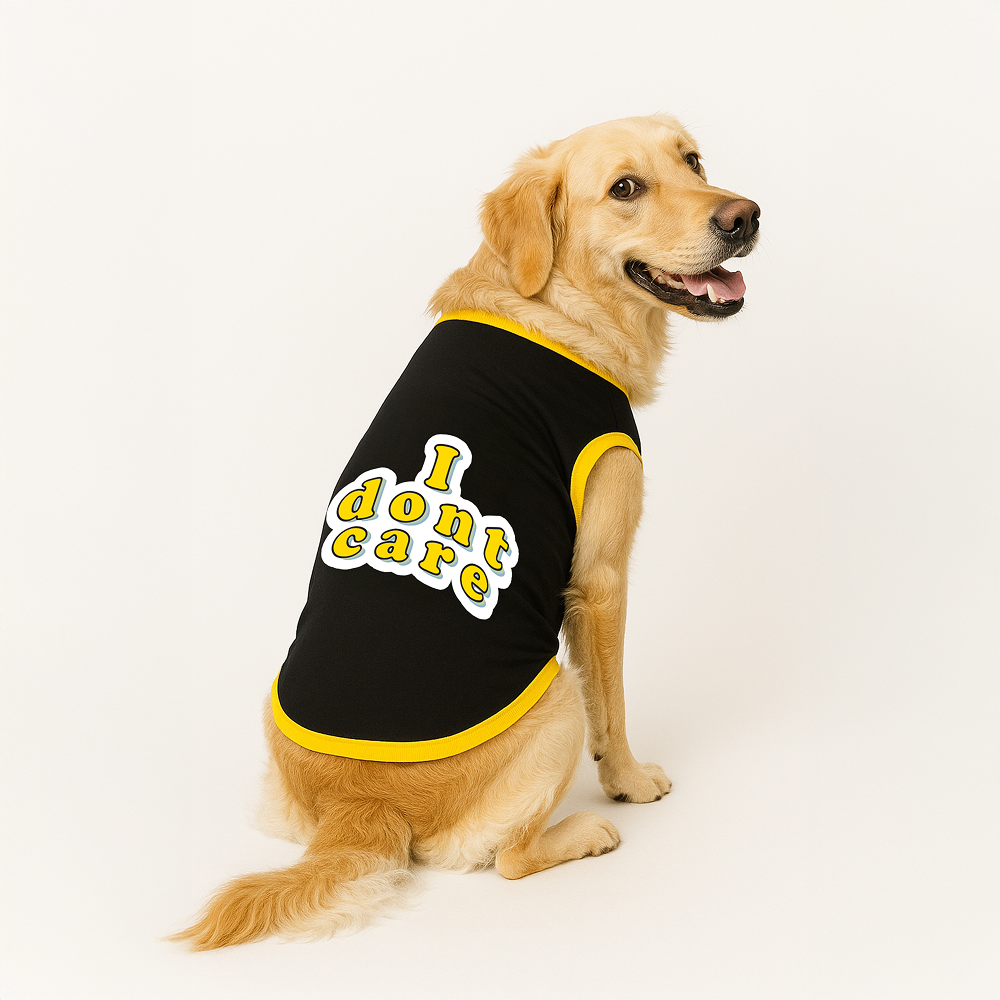 PawsIndia I Don't Care Printed with Ribbed Sleeves TShirt for Dogs (Black) image 1
