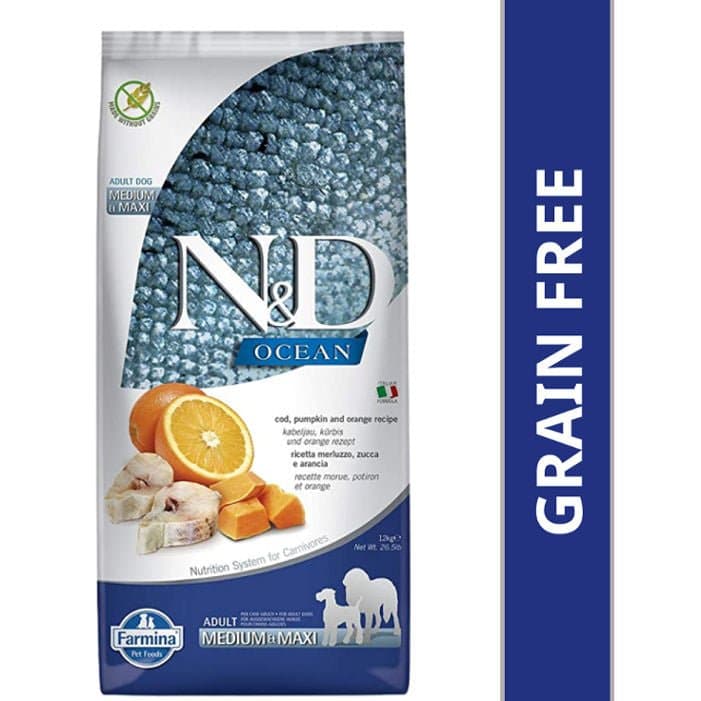Farmina N&D Ocean Codfish Orange & Pumpkin Grain Free Adult Medium Maxi Dog Dry Food (100g)
