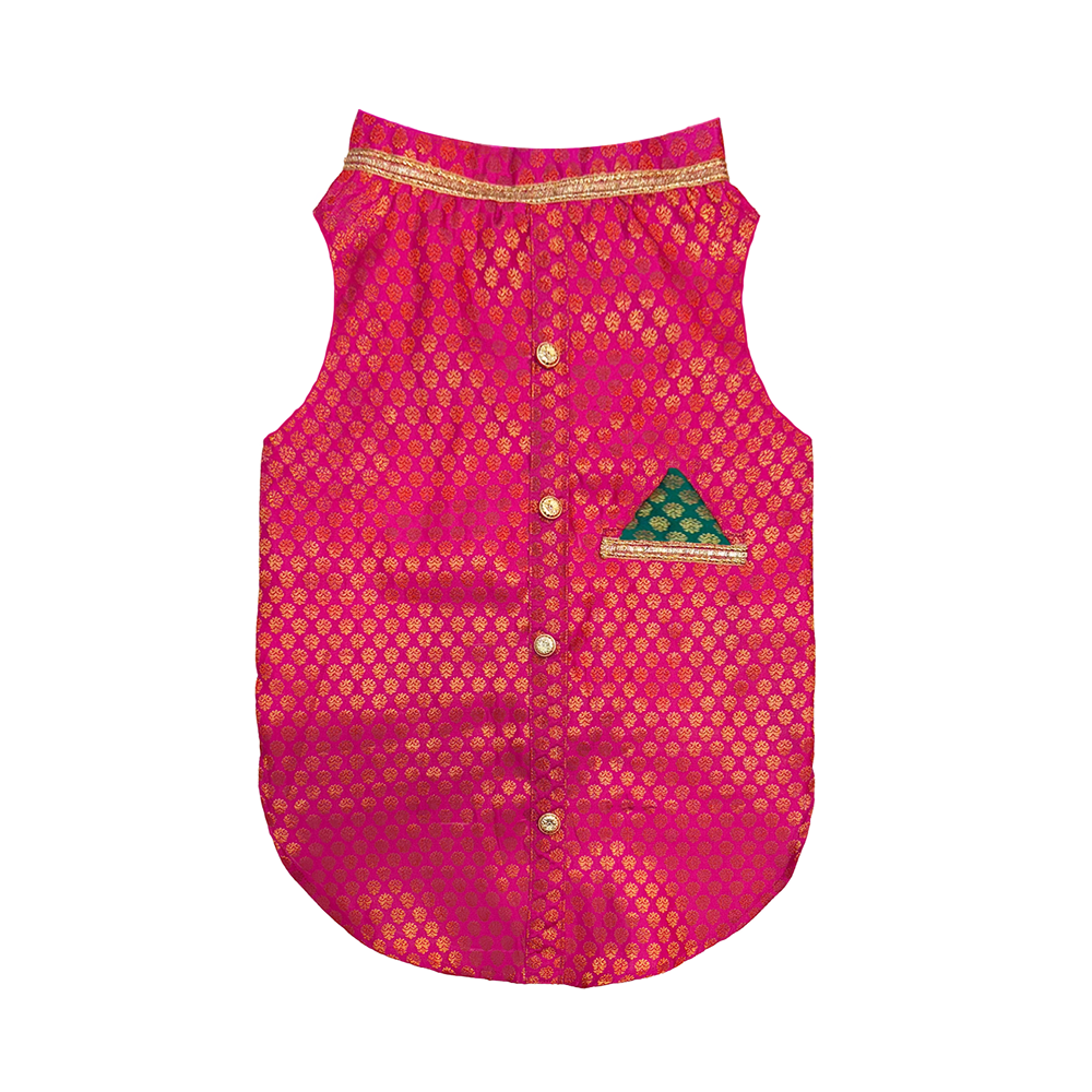 Pawsindia Traditional Royal Brocade Kurta for Cats (Pink) image 1