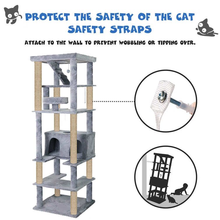 Furrlovers Multilevel Cat Tree with Condo, Ladder & Jute Rope Scratching Posts (Grey) image 7