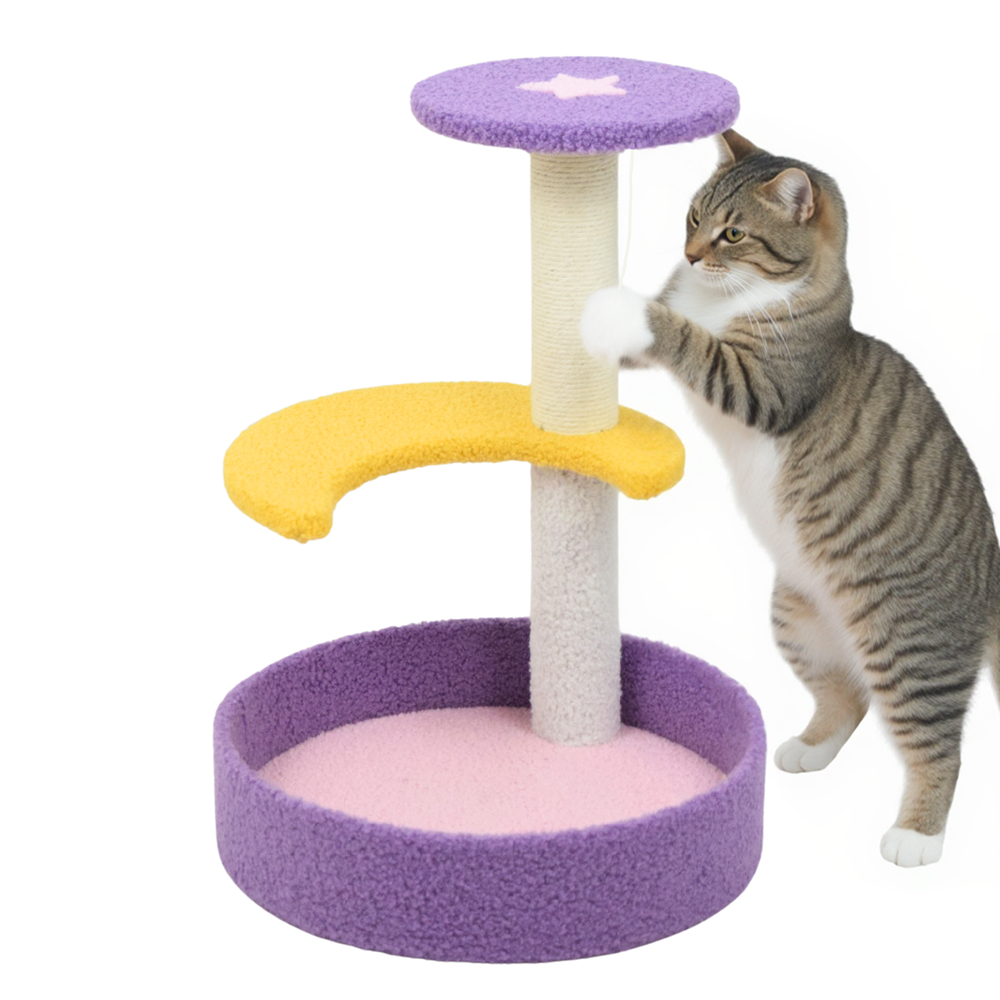 FurryLiving Astra 3Level Cat Tree for Cats & Kittens with Scratching Post and Hanging Toy for Cats image 1