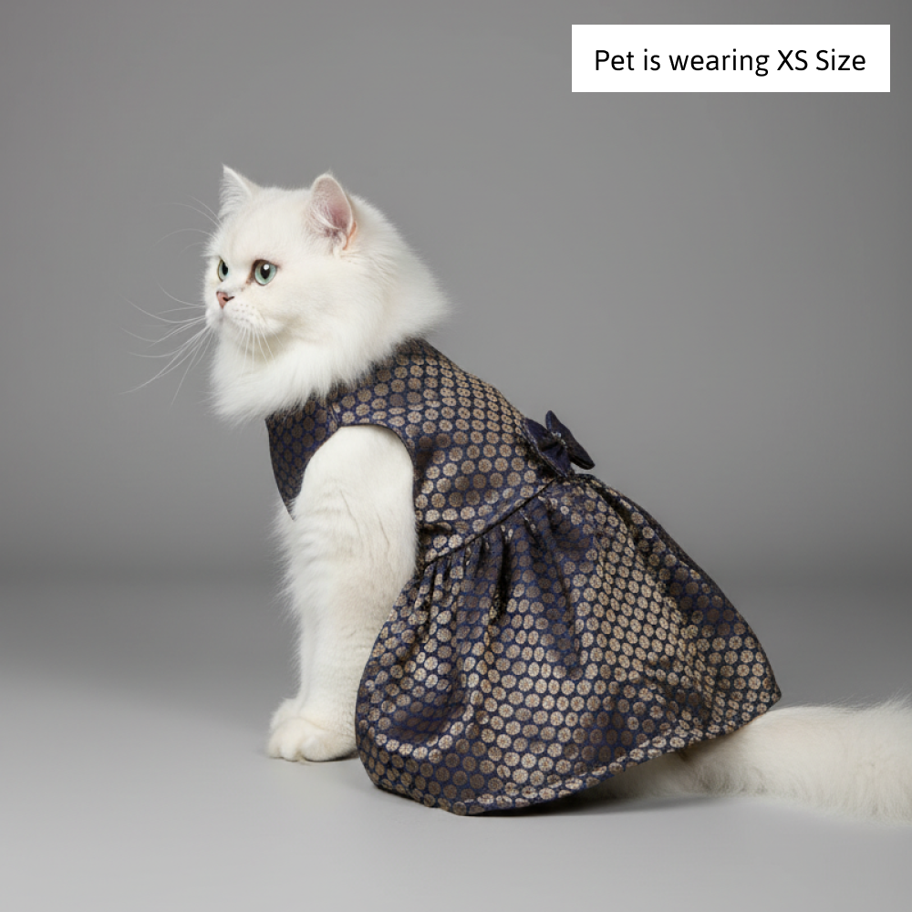 Skatrs Brocade Gold Printed Dress for Dogs and Cats (Blue) image 7