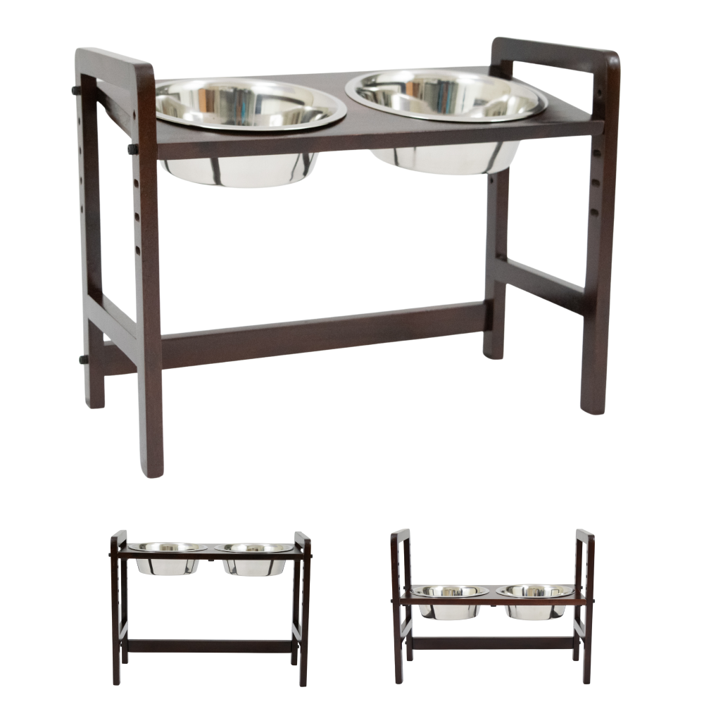 FurryLiving Linea Adjustable Elevated Raised Feeder with 2 Bowls for Dogs and Cats (Dark Brown)
