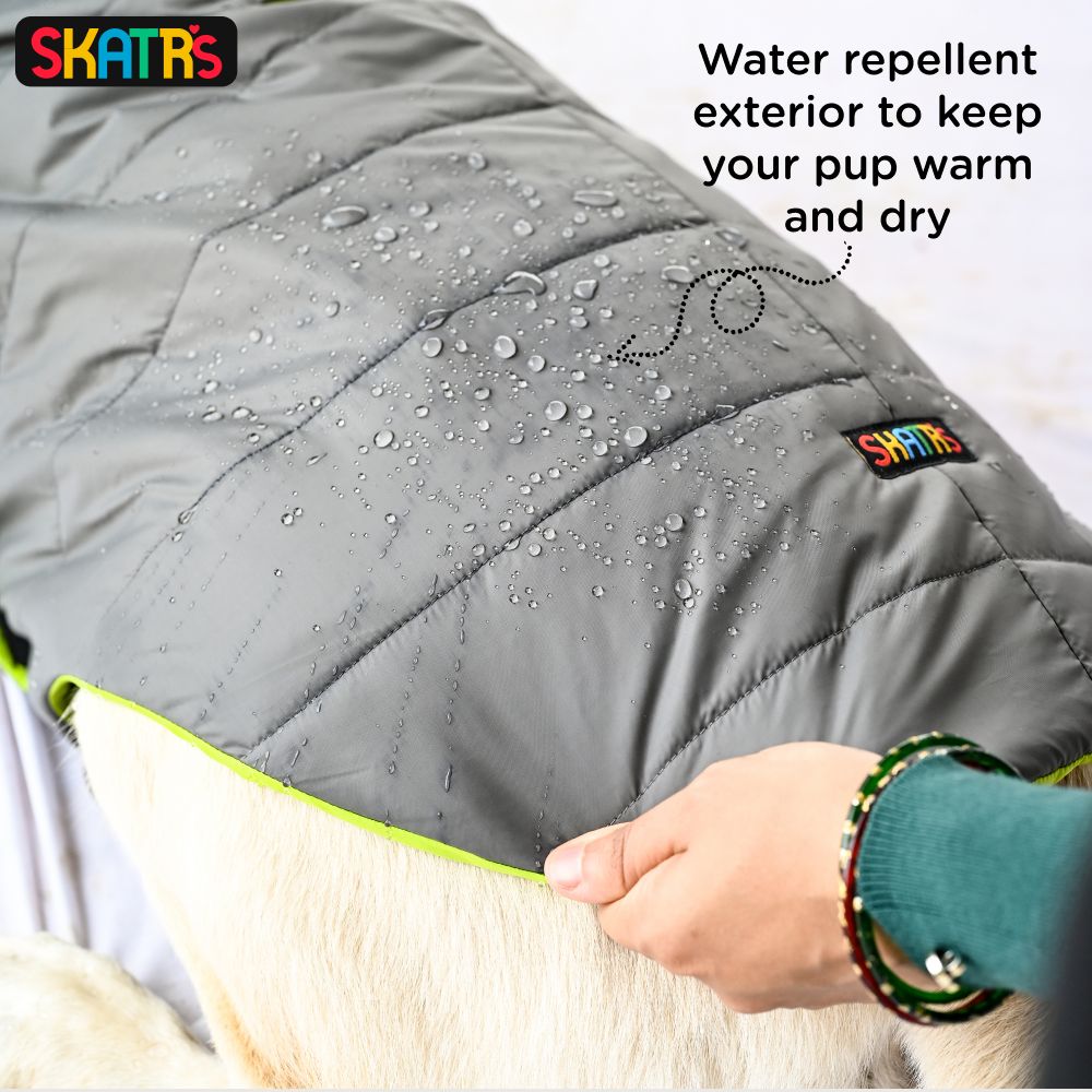 Skatrs Smokey Grey Puffer Reversible Jacket for Dogs and Cats | With Adjustable Baby Velcro image 6