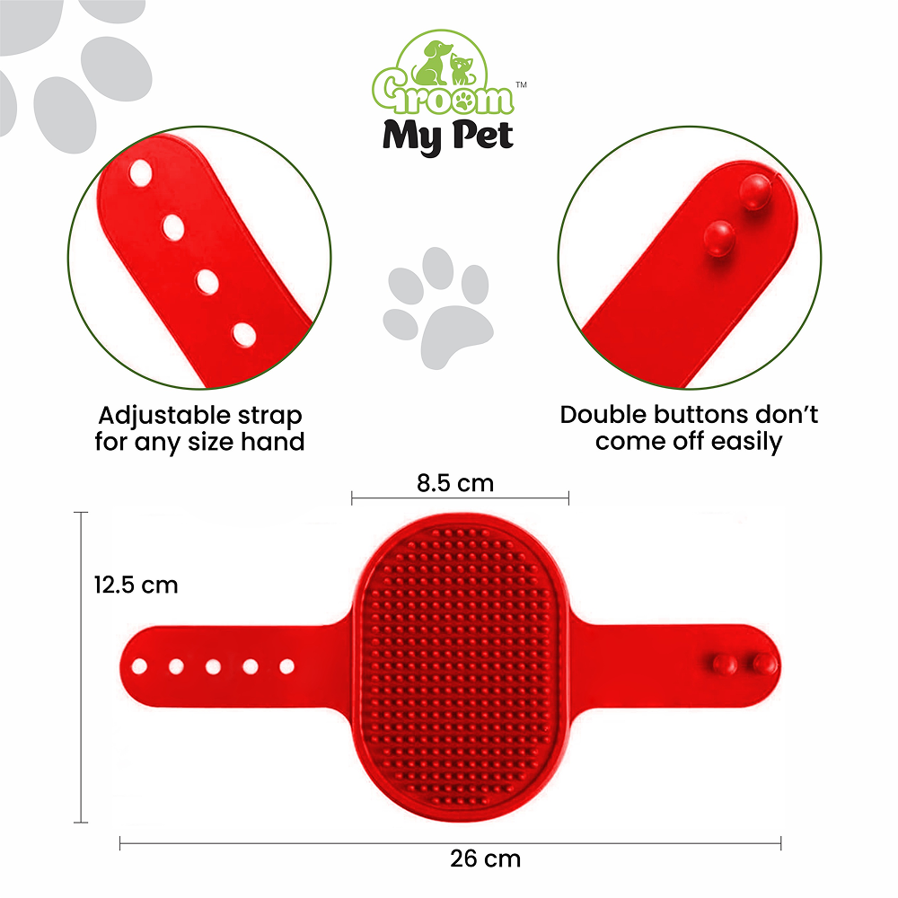 Groom My Pet Bathing & Grooming Hand Brush for Dogs and Cats (Red) image 3
