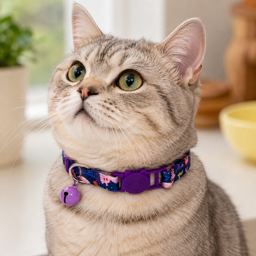 Talking Dog Club Everyday Collar with Sea Horse Bell for Cats (Navy/Purple) image 2