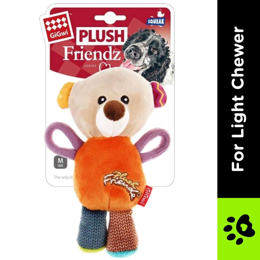 GiGwi Plush Friendz with Squeaker Bear Toy for Dogs (Orange) image 2