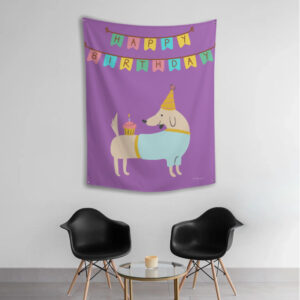 EverythingBoho Purple Paws Birthday Tapestry Wall Art