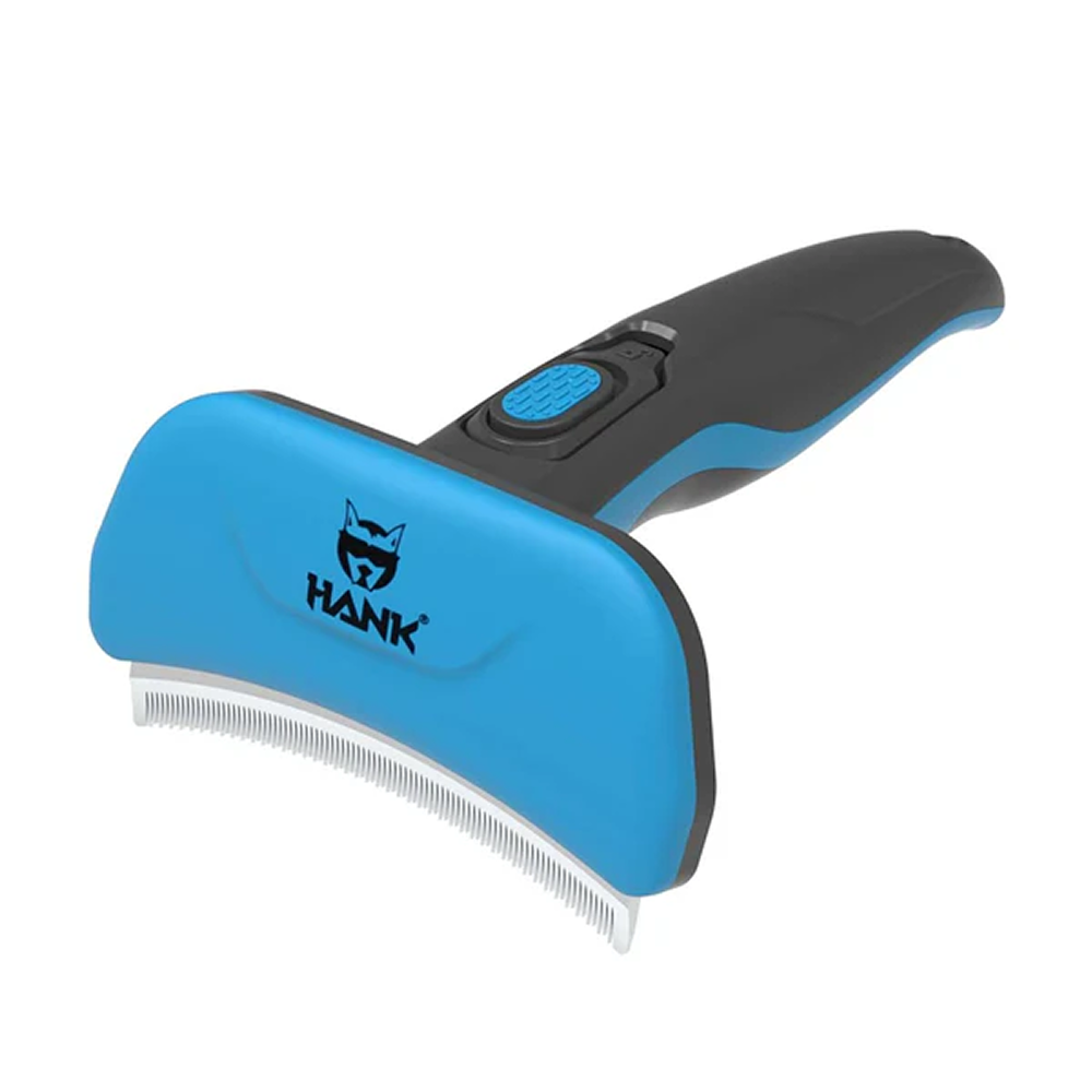 Hank Curved Shape Self Cleaning Deshedder Brush shedding for Dogs (Blue)