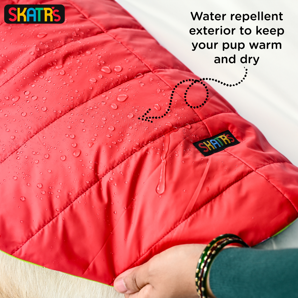 Skatrs Coral Red Puffer Reversible Jacket for Dogs and Cats | With Adjustable Baby Velcro image 7