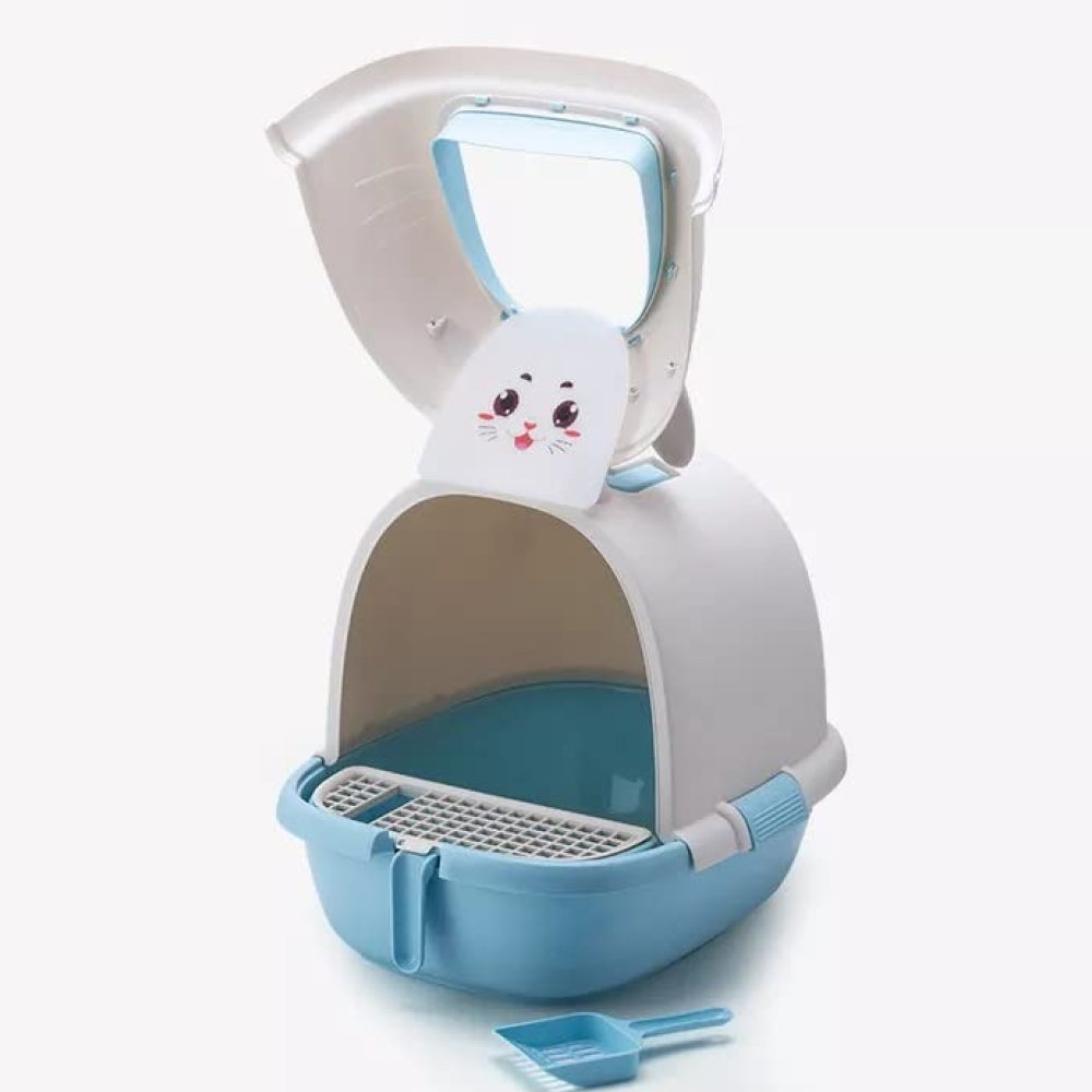 PetGains Fully Enclosed Litter Box Deodorant Anti Stink Toilet for Cats (Blue/White) image 3