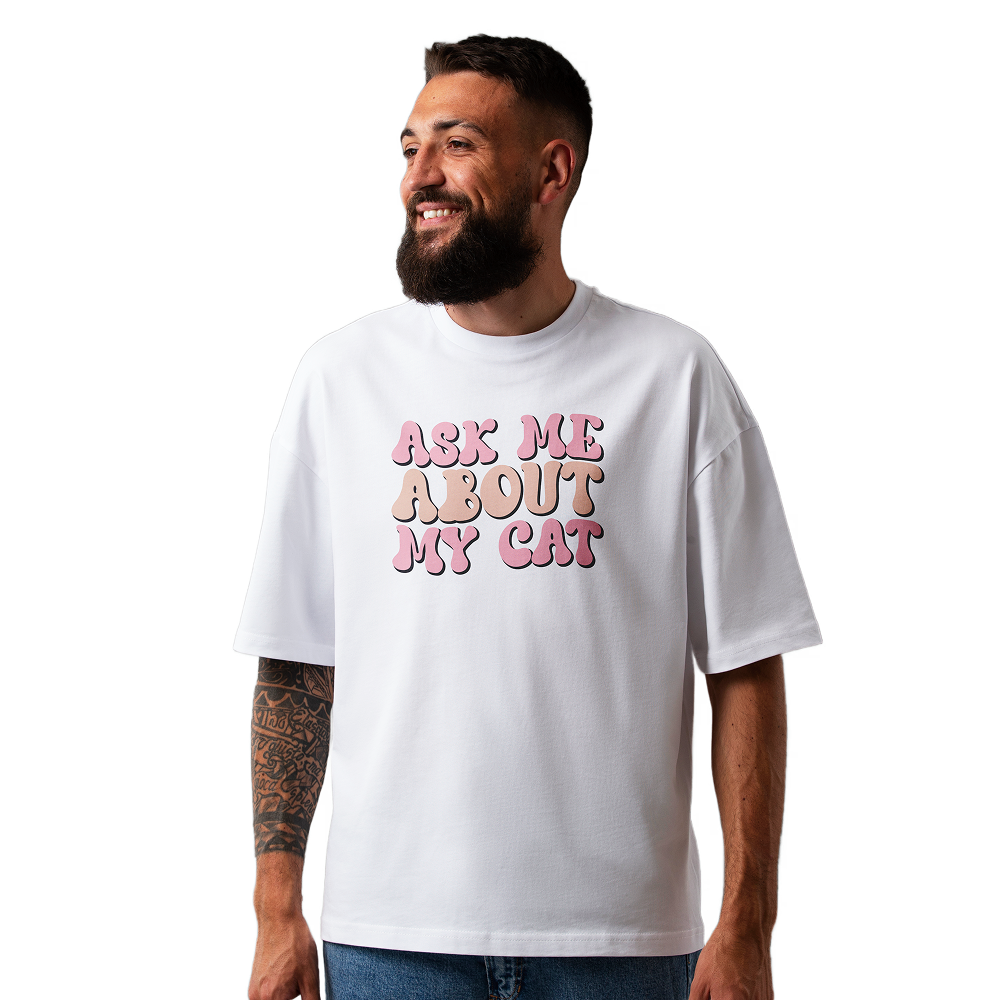 Seek Buy Love All About My Cats Unisex Oversized Tee (White)